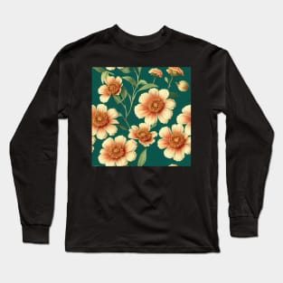 Bright Orange and Cream Flowers Long Sleeve T-Shirt